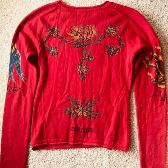 VOIRE wool Sweater Flowers Red Size S - Picture 1 of 2